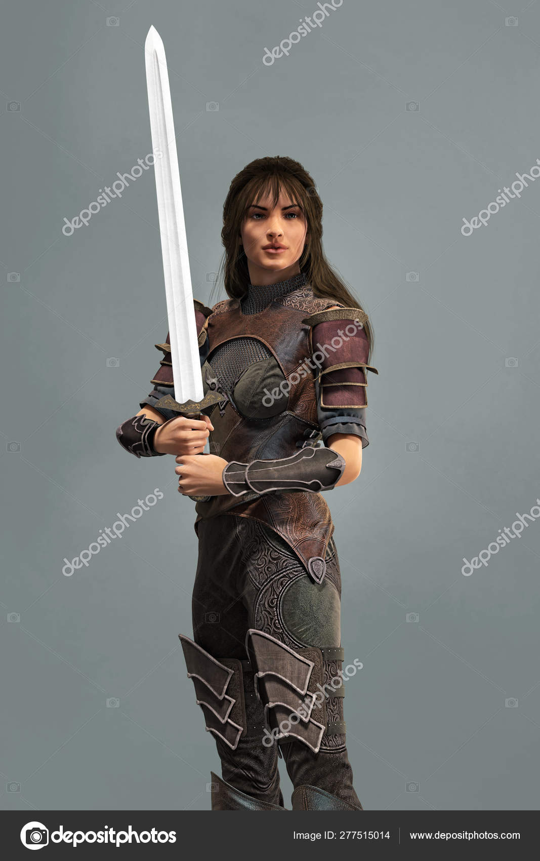 Woman in Medieval Fantasy Style Costume Holding a Sword in Both