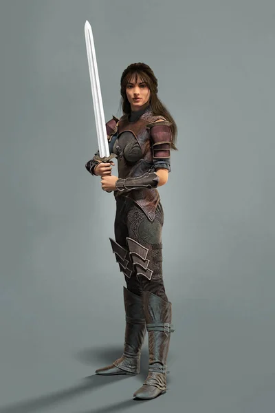 Medieval style fantasy woman warrior with a sword — Stock Photo, Image