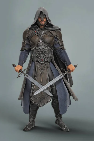 Rendering of a fantasy medieval warrior looking towards the camera