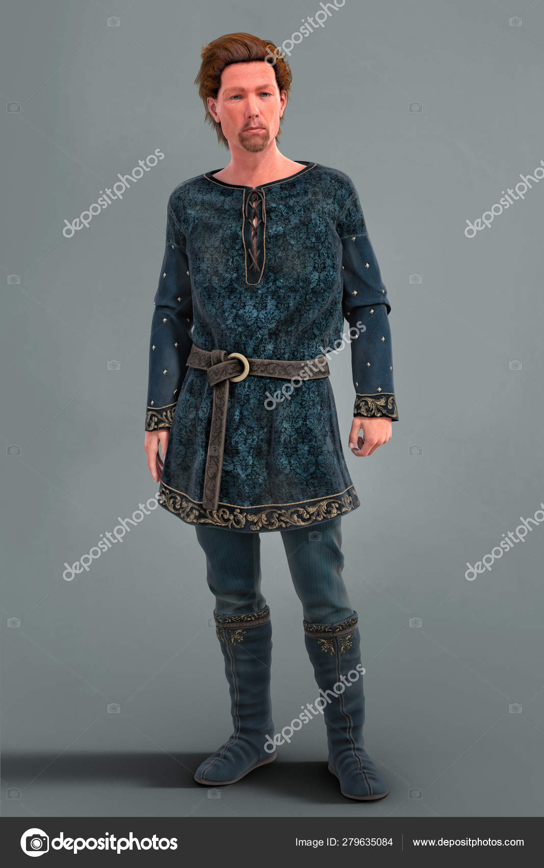 中世のファンタジースタイルの衣装で成熟した男性キャラクターのレンダリング ストック写真 C Merrydesigns