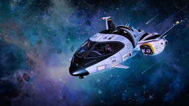 Uzayda seyahat eden küçük bir kişisel uzay aracının illüstrasyonu