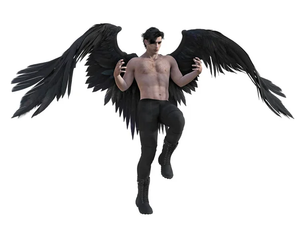 Angelo con ali nere che volano con le braccia tese — Foto Stock