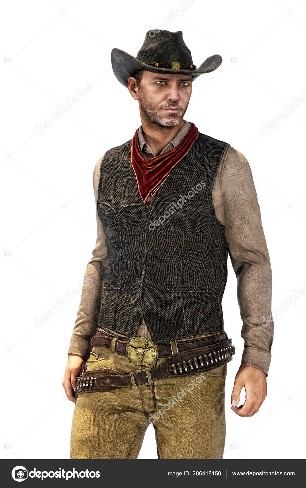 Mature Western Cowboy Isolated 