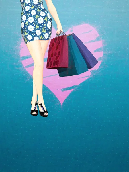 Romantic Comedy Style Woman Shopping Illustration