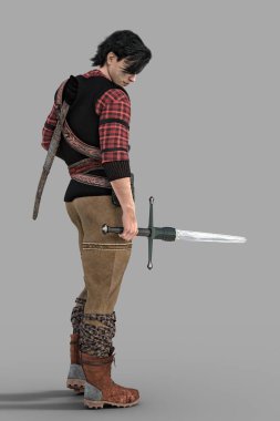 Yakışıklı bir fantezi tarzı adam yan görünüm render