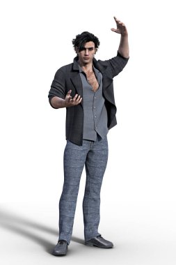 Büyülü Mage veya Druid Pose yakışıklı kentsel fantezi adam 
