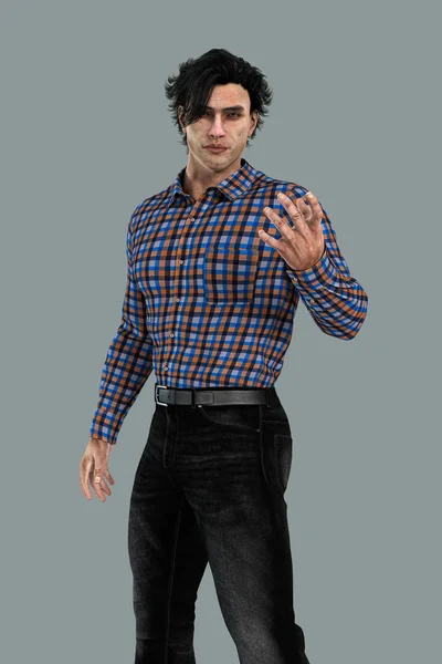Representación de un hombre contemporáneo con la mano extendida en una pose mágica — Foto de Stock