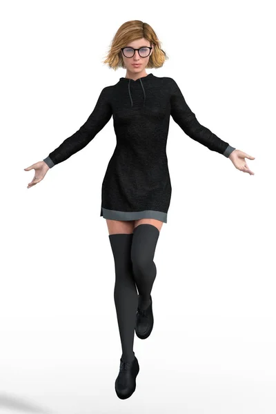 Rendering of a beautiful young woman levitating in an urban fantasy pose — Stock Photo, Image