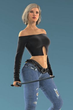 Kentsel fantezi tarzı poz güzel bir iddialı genç kadın Render