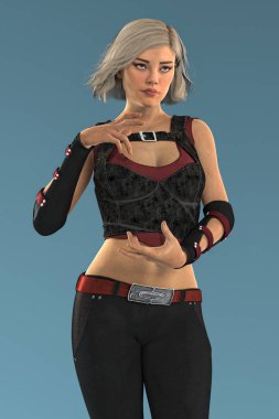 Sihirli bir poz güzel bir kentsel fantezi kadın yakın render