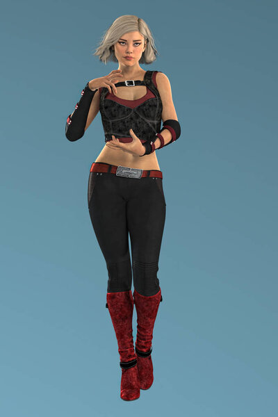 Full figure render of a beautiful woman in an urban fantasy style magic pose