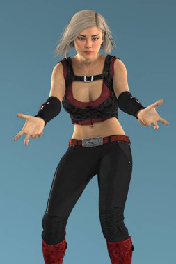 Kolları uzanmış güzel bir kentsel fantezi kadın Rendering