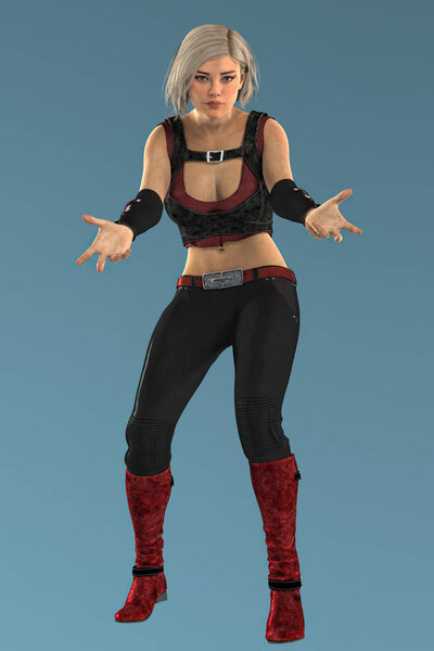 Isolated full figure rendering of a beautiful urban fantasy woman with her arms outstretched