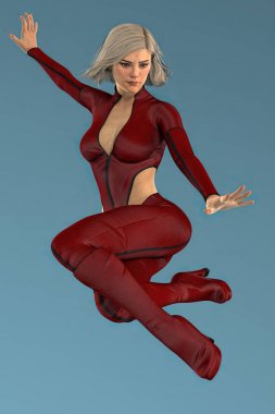 O havada sıçrar gibi aşağı bakarak izole güzel Cgi kentsel fantezi kadın