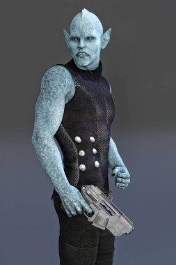Bir silah tutan ve yan bakarak bir yabancı adam Closeup render