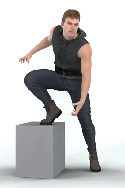 Handsome Urban Fantasy Male Character in Poised to Fight Pose — Stock Photo, Image