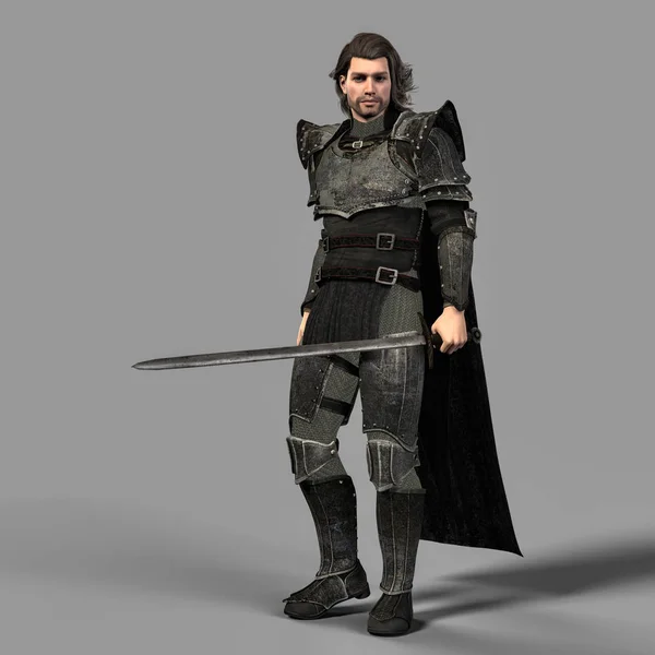 Render of Medieval Fantasy Knight Segurando uma Espada — Fotografia de Stock