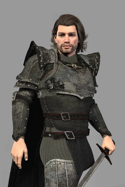 Close up render of a handsome man wearing medieval armor — Stock Photo, Image