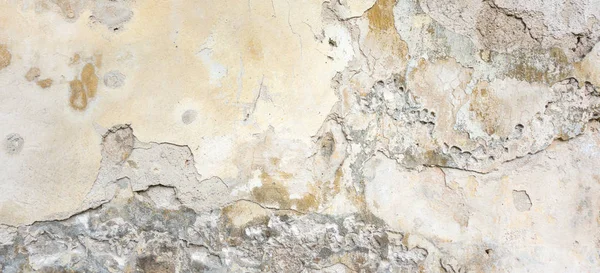 Pared vieja con textura gris del estuco de la cáscara. Fondo de pared retro vintage gastado. Decaído agrietado áspero abstracto banner superficie . — Foto de Stock