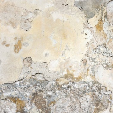 Peel Grey Stucco desenli eski duvar. Retro Vintage Eskimiş Duvar Arkaplanı. Çürümüş Çatlamış Kabataslak Duvar Yüzeyi.