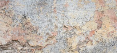 Grunge arka plan dokulu. Eski duvar ile bir çok katmanlı kaplama kırık. Doku duvar derin bir desen ile