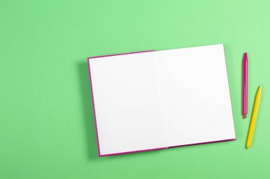 Yeşil zemin üzerine açık boş kitap