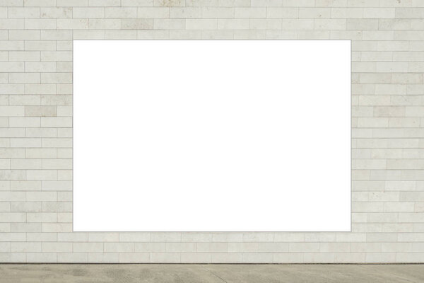 Mock up. Blank vertical billboard, poster frame, advertising on the the wall