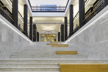 VILNIUS, LITHUANIA - 08 Mayıs 2018: Vilnius Mazvydas Library Interior. Litvanya 'nın En Büyük Ulusal Kütüphanesi