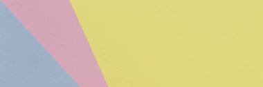 Soyut geometrik şekil pastel sarı, pembe ve mavi renkli kağıt arka plan