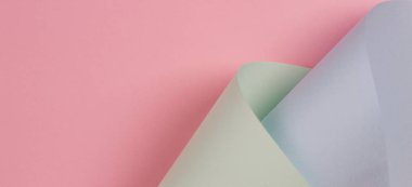 Soyut geometrik şekil pastel pembe, yeşil, mavi renk kağıt kompozisyon