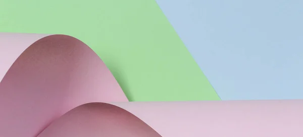 Fondo abstracto. Pastel rosa, verde, papel de color azul en formas geométricas — Foto de Stock