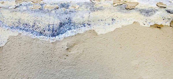 Tekstur latar belakang dinding yang sudah lapuk. Dinding plester kotor putih dengan serpihan cat yang jatuh . — Stok Foto