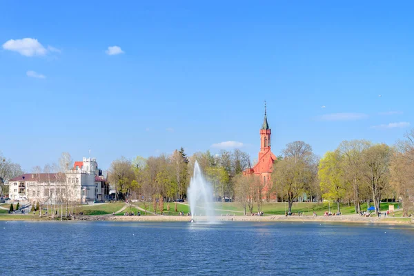 Uitzicht op de stad Druskininkai vanaf het meer Druskonis — Stockfoto