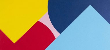 Memphis geometri tarzında moda kağıtları Doku afiş arka plan. Sarı, mavi, açık mavi, kırmızı ve pastel pembe renkler