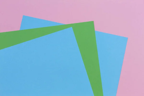 Abstrakcyjny kształt geometryczny jasnoniebieski, zielony, pastelowy różowy kolor tła papieru — Zdjęcie stockowe