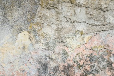 Grunge arka plan dokulu. Eski duvar ile bir çok katmanlı kaplama kırık. Doku duvar derin bir desen ile