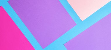 Pembe, mor, mor ve mavi tonları ile renk kağıtları geometri düz kompozisyon arka plan