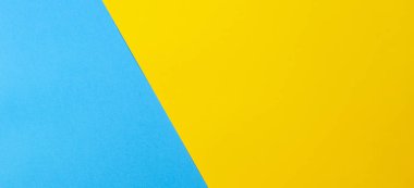 Renkli kağıtlar geometri düz kompozisyon arkaplan sarı ve mavi tonlu