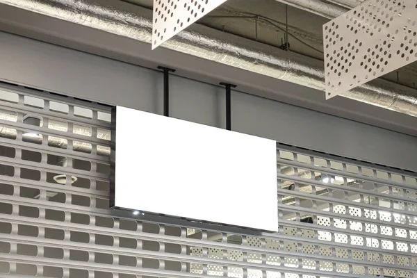 Horizontal rectangular white empty signage mock up of store, shop in shopping mall — Stock Photo, Image