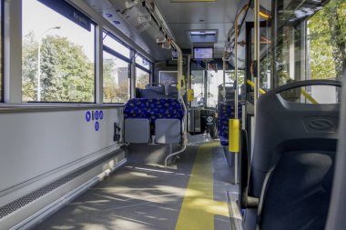 Vilnius, Litvanya - 19 Eylül 2018: Solaris Urbino otobüs iç