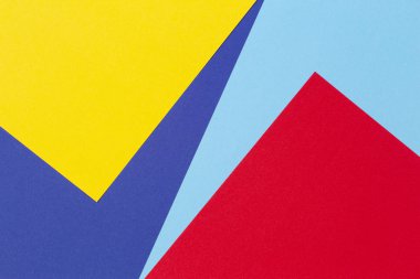 Soyut mavi, kırmızı ve sarı renkli kağıt geometri kompozisyonu arka plan