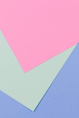 Soyut renkli kağıt dokusu arkaplanı. Minimum geometrik şekiller ve çizgiler mavi, açık yeşil, pastel pembe renkler