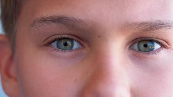 Ojos de niño mirando directamente a la cámara. En cámara lenta. Vídeo 4k — Vídeos de Stock