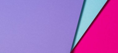 Soyut renk kağıtları geometri düz kompozisyon pankart arka planı mor, mavi ve morumsu renk tonlarıyla