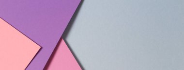 Soyut renk kağıtları geometri düz kompozisyon pankart arka planı pembe, mor, mavi tonlu