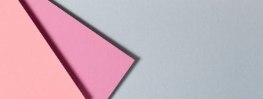 Soyut renk kağıtları geometri düz kompozisyon pankart arka planı pembe, mor, mavi tonlu