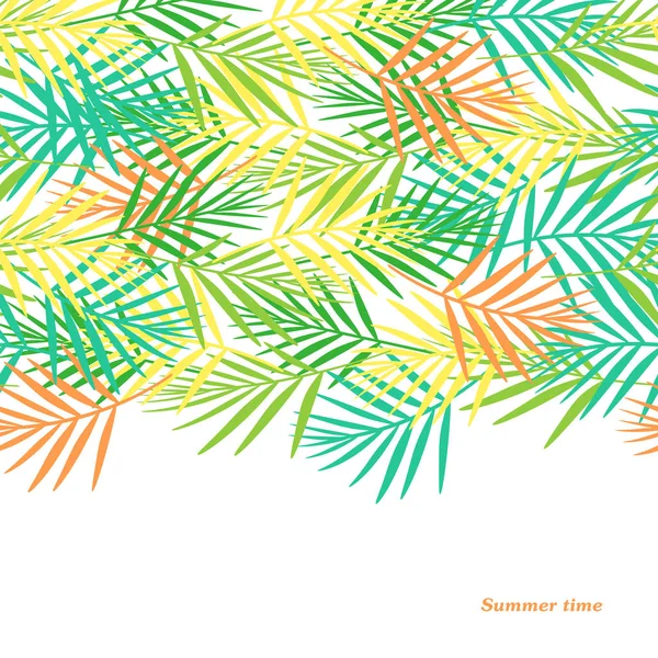 Letní roztomilý pohlednice z barevné tropické listy na bílém pozadí. Vektor. Byt. — Stockový vektor