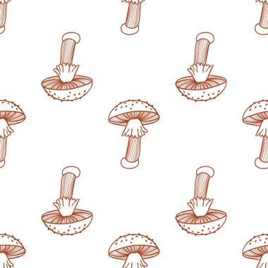 Sinek agarics seamless modeli. Simetrik arka plan. Doodle illüstrasyon