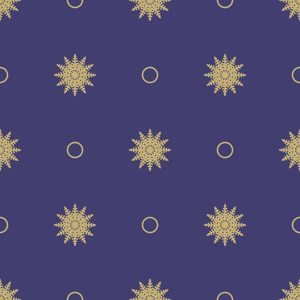 Patrón simétrico sin costuras de Navidad de copos de nieve con círculos sobre un fondo azul. Fondo para el papel de regalo. Vector — Vector de stock