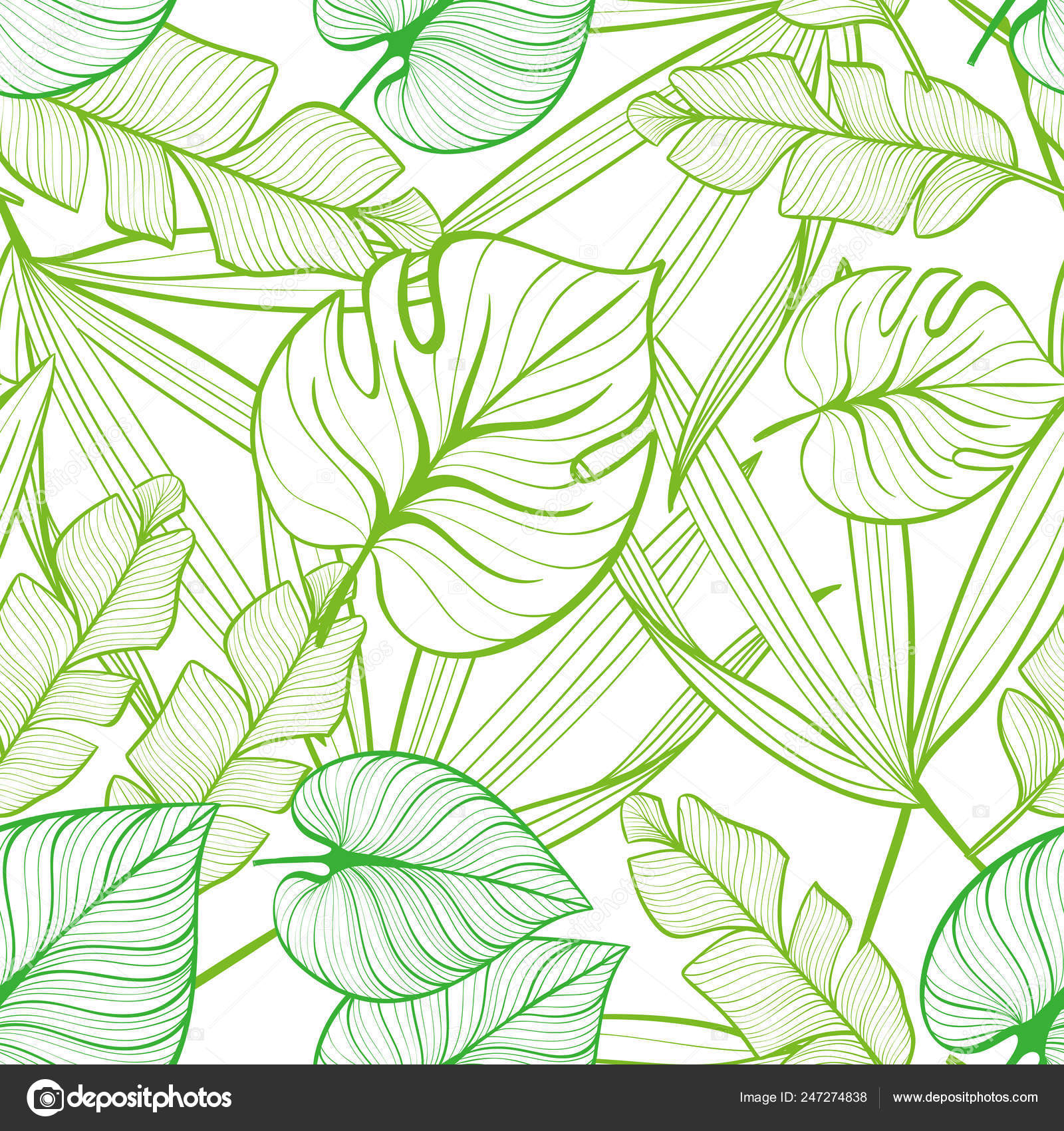 Seamless Floral Pattern With Tropical Leaves Line Drawing Hand Drawn Illustration Vector Image By C Elena Al Vector Stock